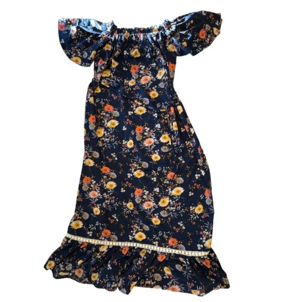 Umgee Navy Floral Off-Shoulder Maxi Dress